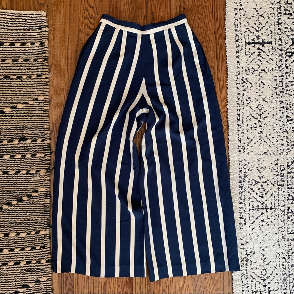 Ralph Lauren Purple Label Navy and White Vertical Stripe Wide Leg Pants - Picture 2 of 8